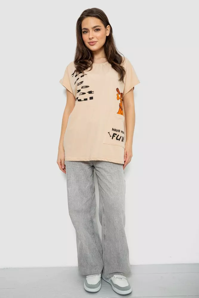 Купити Футболка жіноча з принтом, колір світло-бежевий, 244R3002 оптом - Фото №2