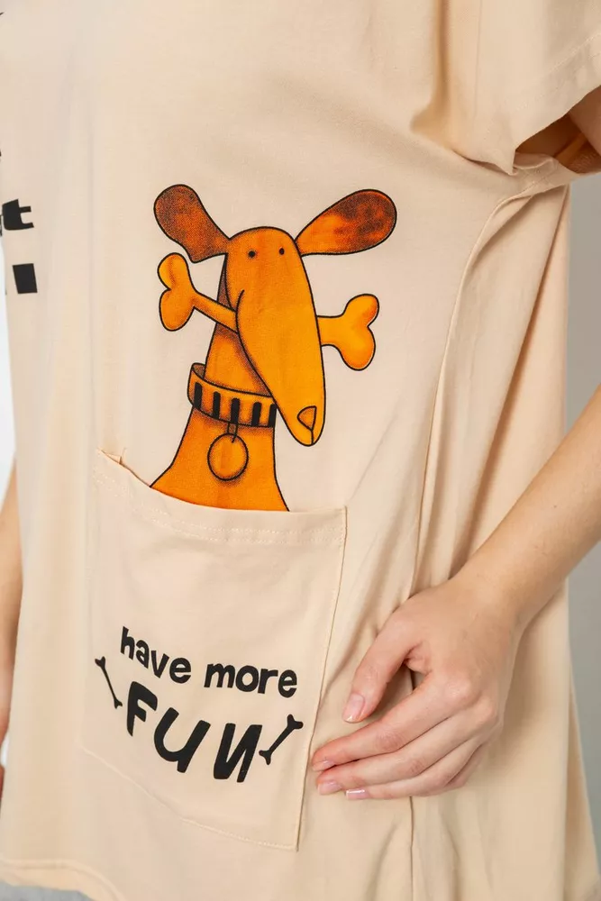 Купити Футболка жіноча з принтом, колір світло-бежевий, 244R3002 оптом - Фото №5