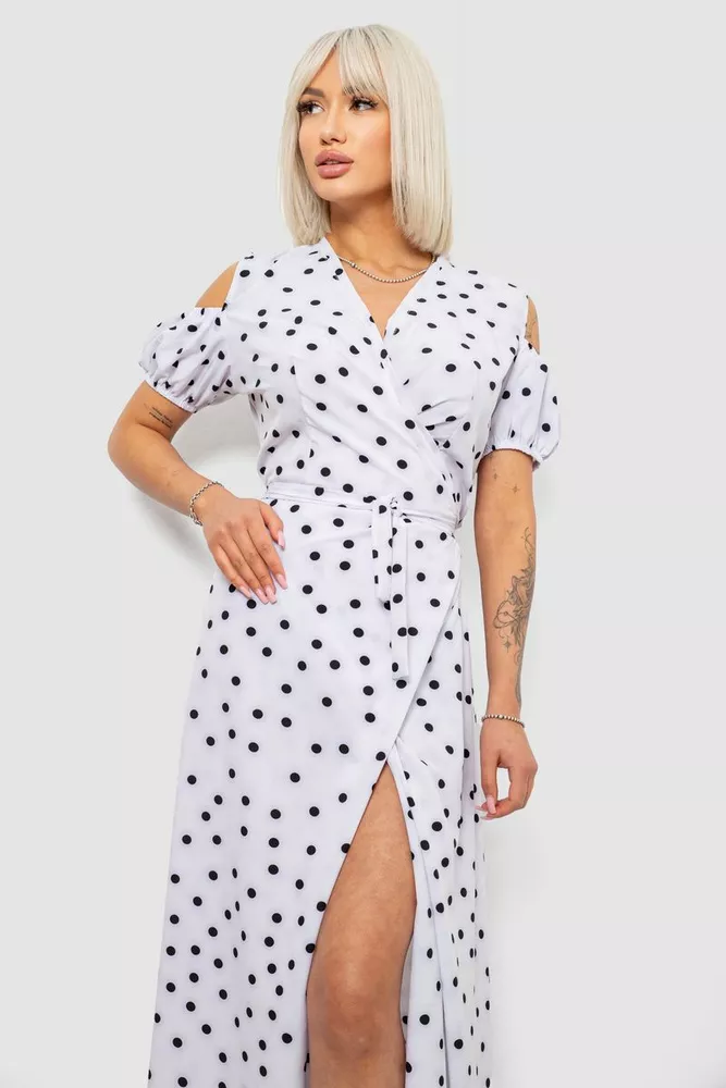 Купити Сукня жіноча на запах у горошок софт, колір білий, 257R358 - Фото №2