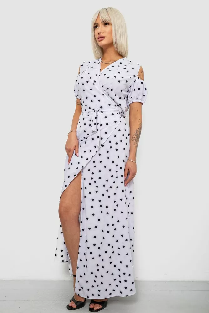Купити Сукня жіноча на запах у горошок софт, колір білий, 257R358 - Фото №3