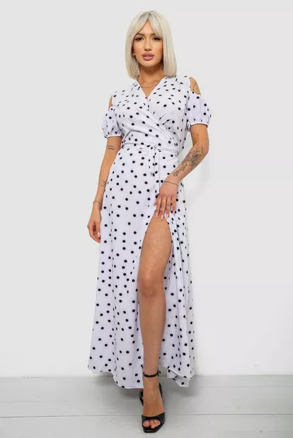 Сукня жіноча на запах у горошок софт, колір білий, 257R358