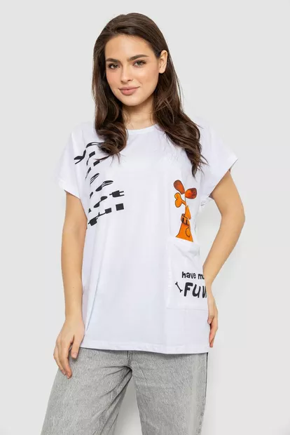 Футболка женская с принтом, цвет белый, 244R3002