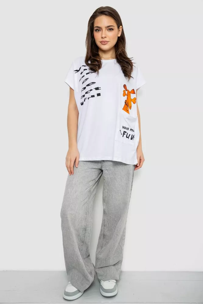Купити Футболка жіноча з принтом, колір білий, 244R3002 оптом - Фото №2