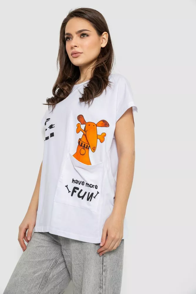 Купити Футболка жіноча з принтом, колір білий, 244R3002 оптом - Фото №3