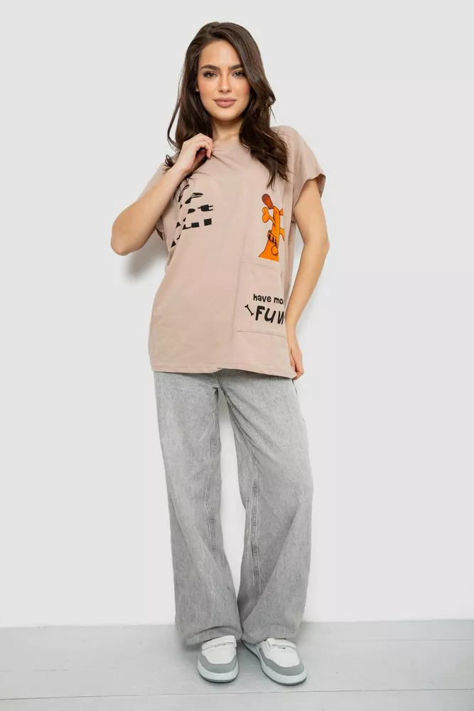 Купити Футболка жіноча з принтом, колір бежевий, 244R3002 оптом - Фото №2