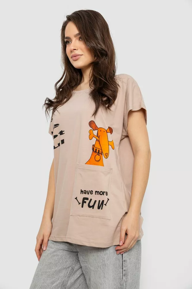 Купити Футболка жіноча з принтом, колір бежевий, 244R3002 оптом - Фото №3