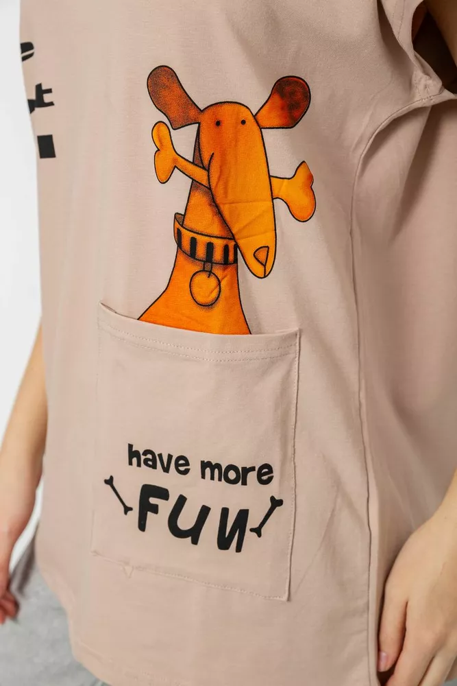 Купити Футболка жіноча з принтом, колір бежевий, 244R3002 оптом - Фото №5