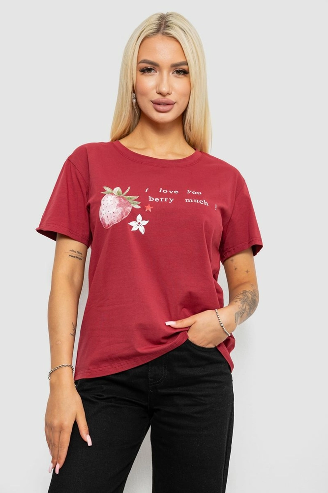 Купить Футболка женская с принтом, цвет бордовый, 221R5066 - Фото №1