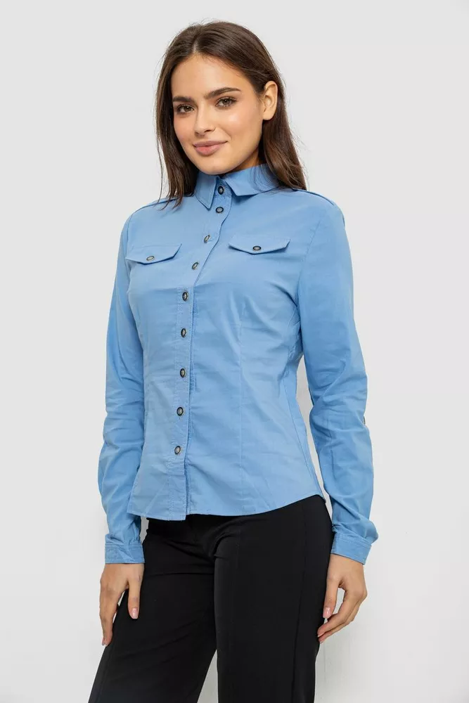 Купить Рубашка женская однотонная, цвет голубой, 230R068-9 - Фото №3