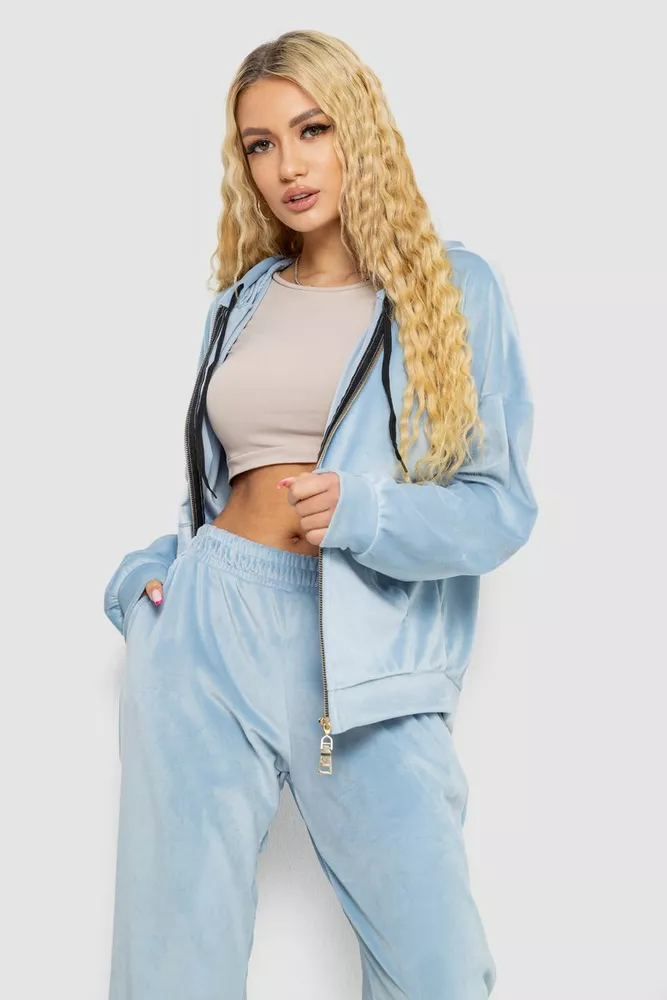 Купить Спортивный костюм женский велюровый  -уценка, цвет голубой, 238R107-1-U-3 - Фото №2