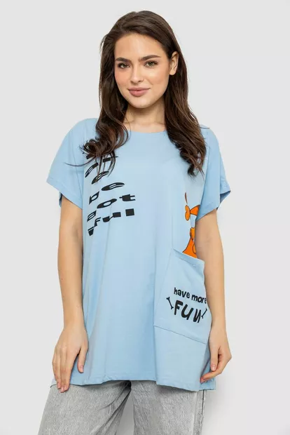 Футболка женская с принтом, цвет голубой, 244R3002