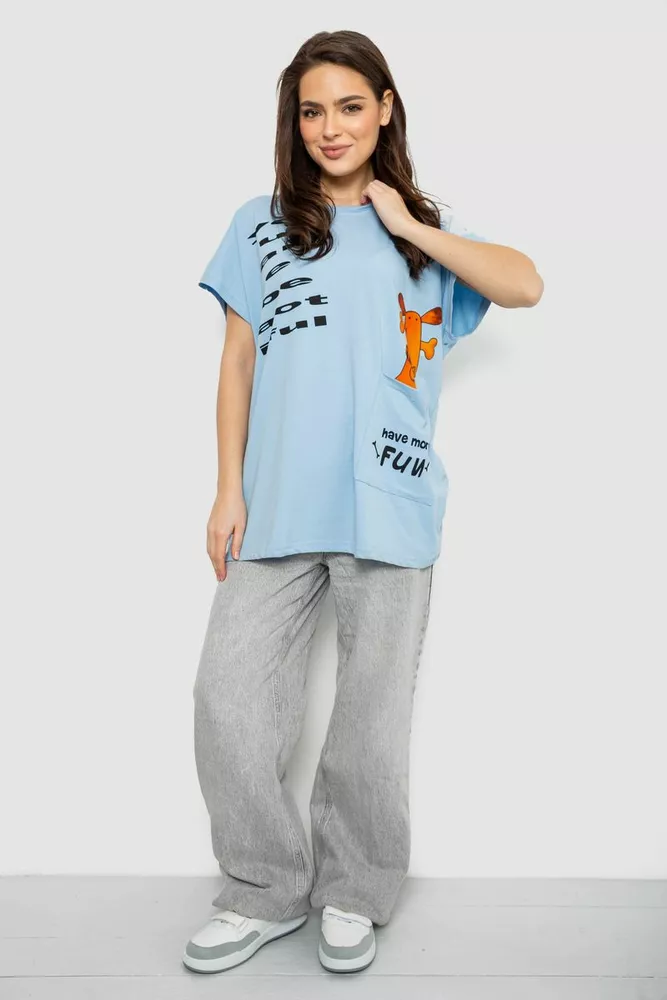 Купить Футболка женская с принтом, цвет голубой, 244R3002 - Фото №2