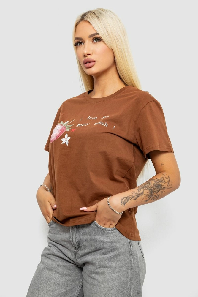 Купити Футболка жіноча з принтом, колір коричневий, 221R5066 - Фото №3