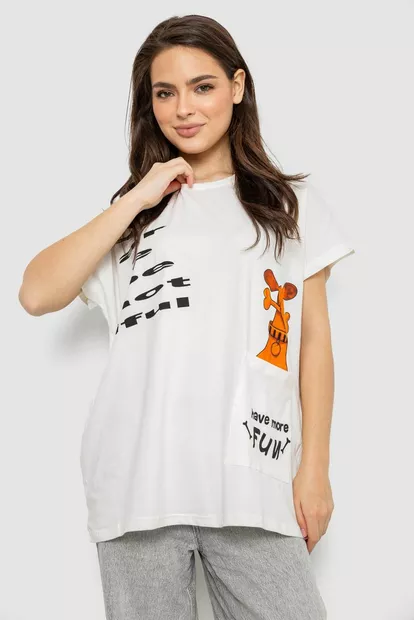 Футболка жіноча з принтом, колір молочний, 244R3002