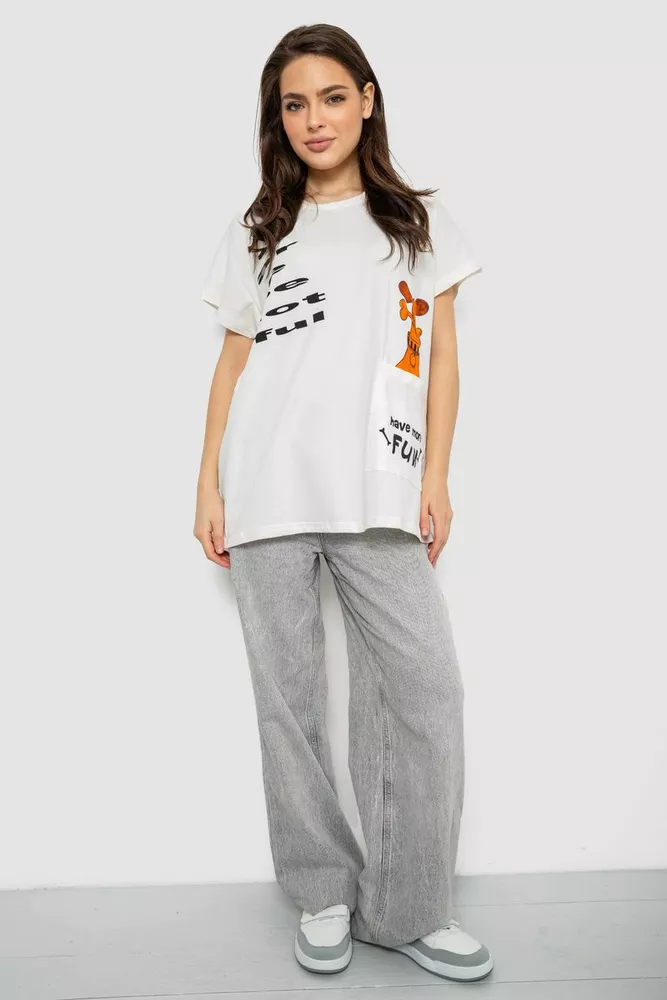 Купити Футболка жіноча з принтом, колір молочний, 244R3002 оптом - Фото №2