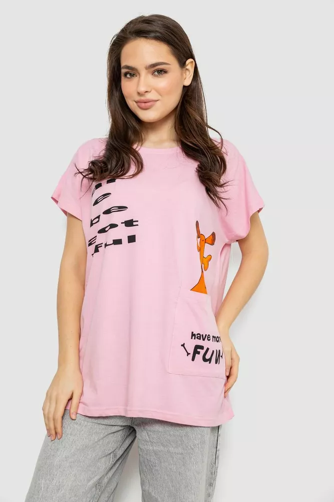 Купити Футболка жіноча з принтом, колір рожевий, 244R3002 оптом - Фото №1