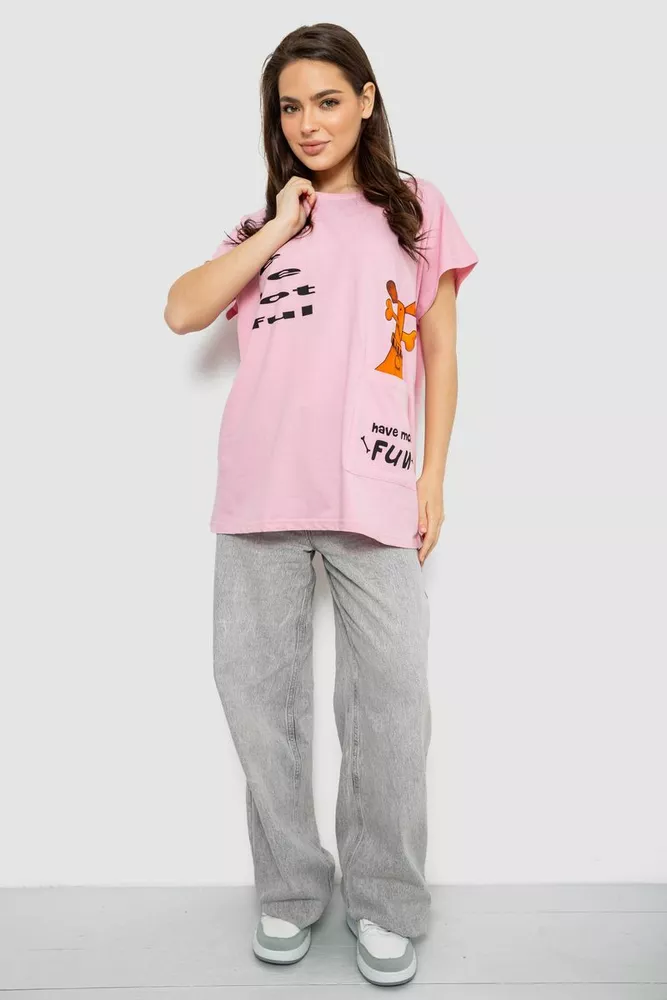 Купити Футболка жіноча з принтом, колір рожевий, 244R3002 оптом - Фото №2