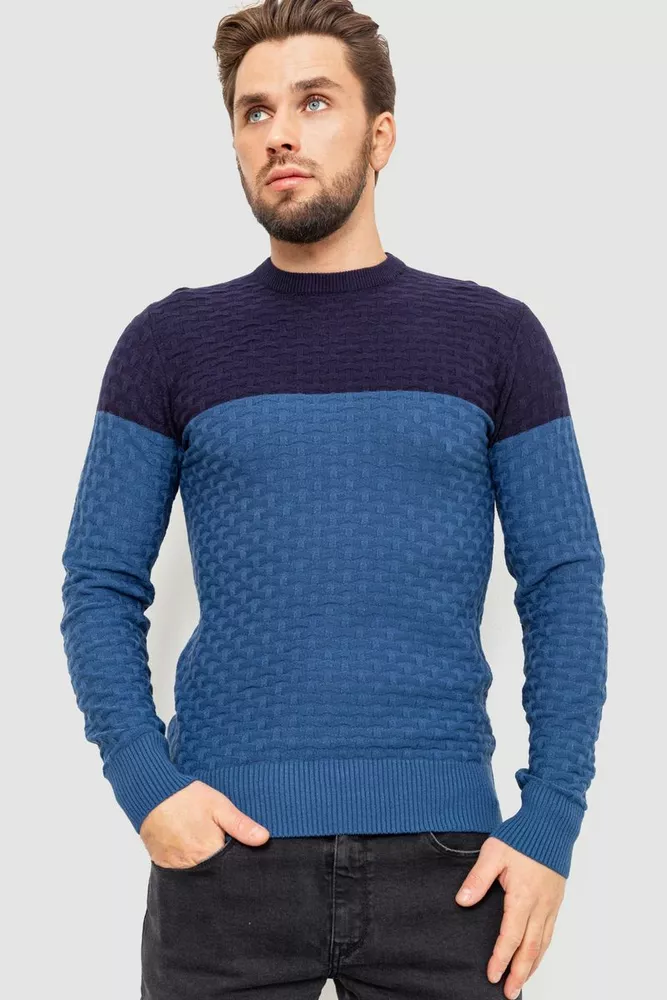 Купити Светр чоловічий двокольоровий, колір синій, 161R1205 - Фото №1
