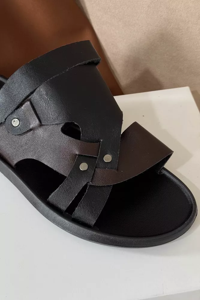 Купити Сандалії чоловічі, колір чорно-коричневий, 214R75 - Фото №2