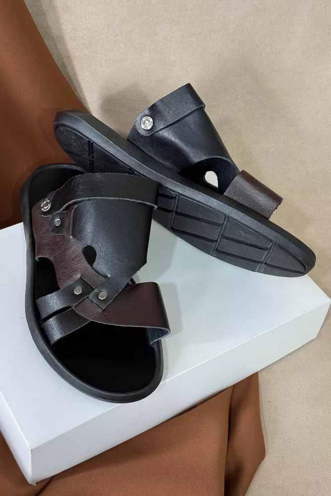 Купити Сандалії чоловічі, колір чорно-коричневий, 214R75 - Фото №3