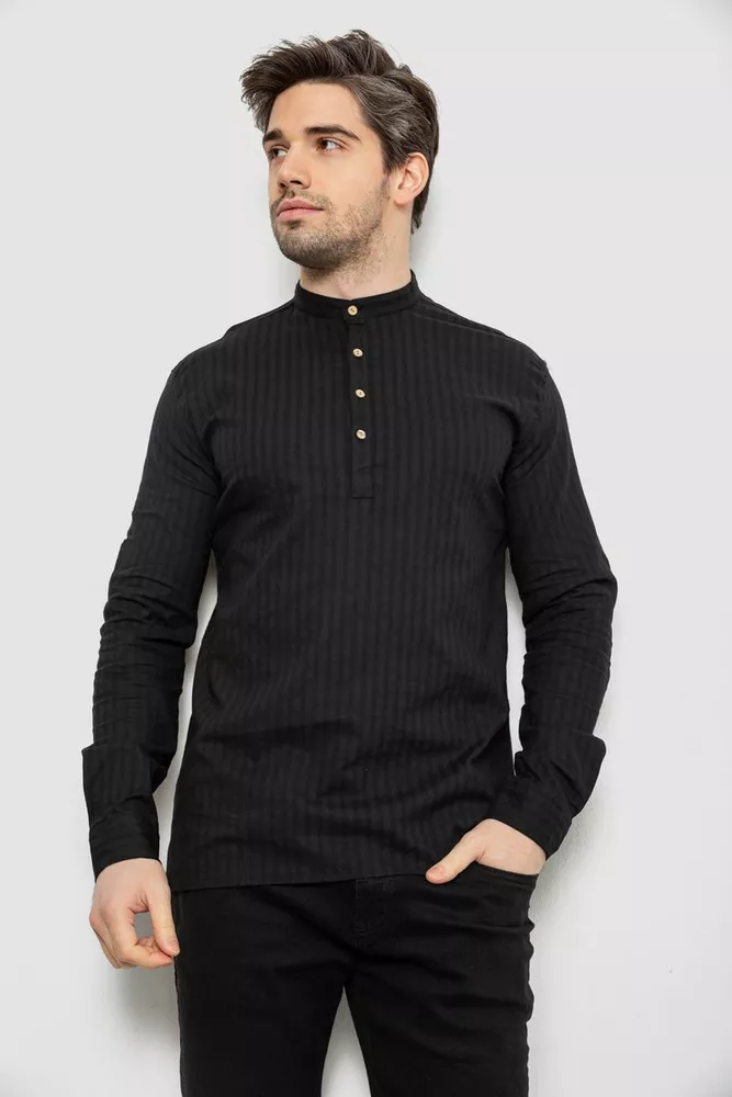 Купити Сорочка чоловіча однотонна з принтом, колір чорний, 186R2077 - Фото №1