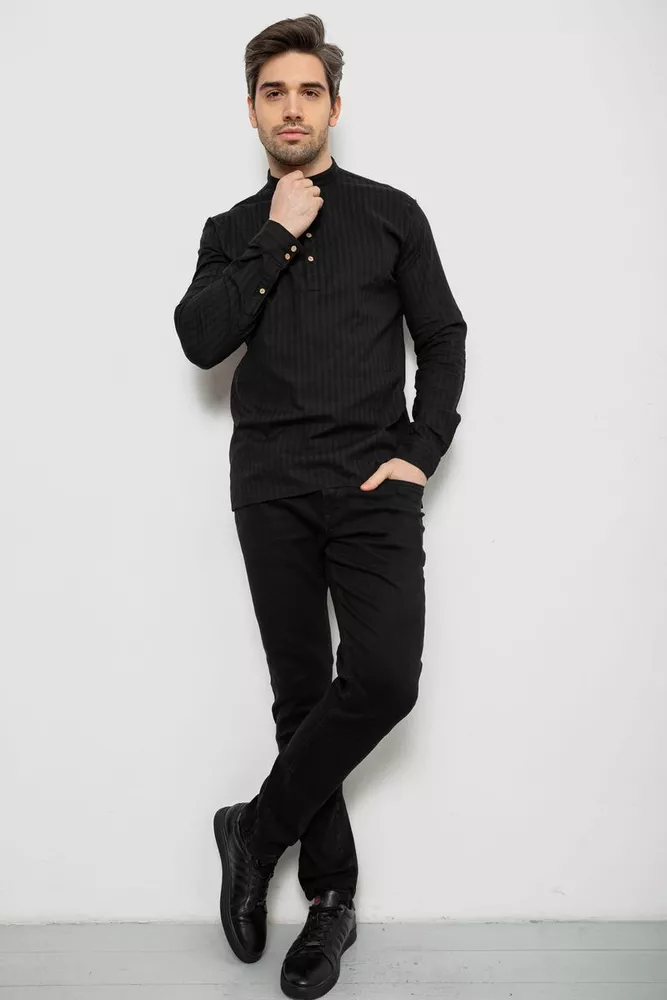 Купити Сорочка чоловіча однотонна з принтом, колір чорний, 186R2077 - Фото №2