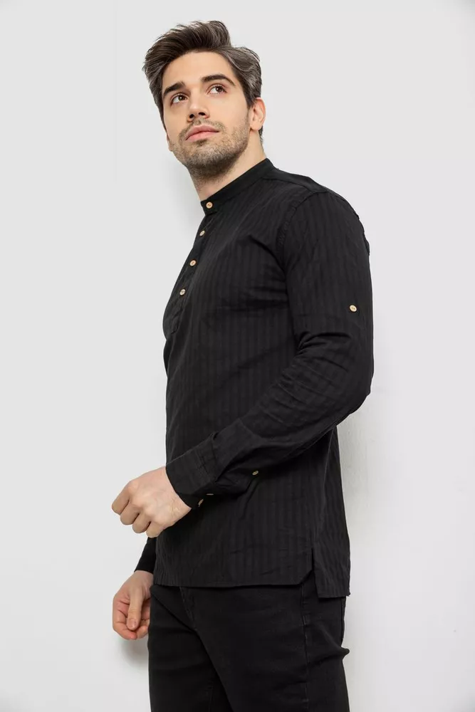 Купити Сорочка чоловіча однотонна з принтом, колір чорний, 186R2077 - Фото №3