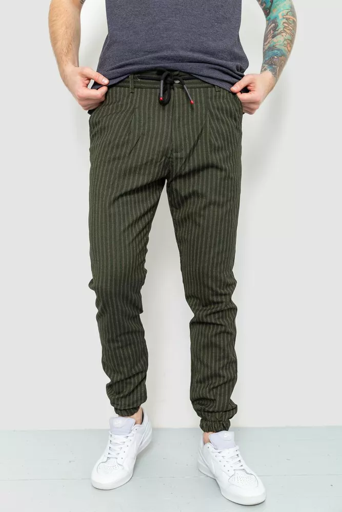 Купити Чоловічі штани в смужку, колір хакі, 157R2003 - Фото №1