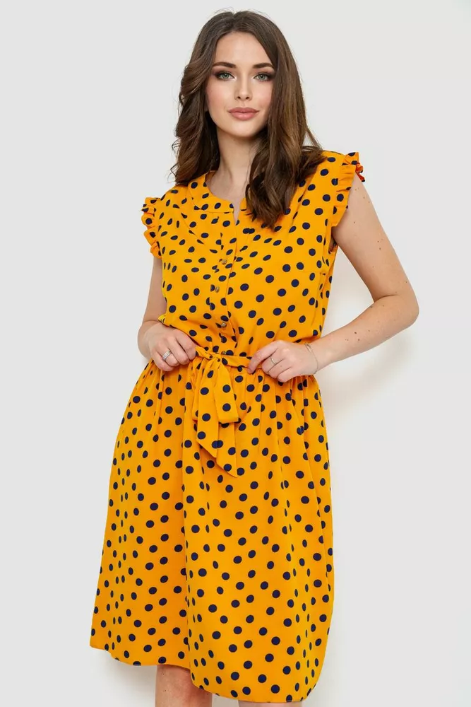 Купити Сукня у горох, колір темно-жовтий, 230R007-6 - Фото №1