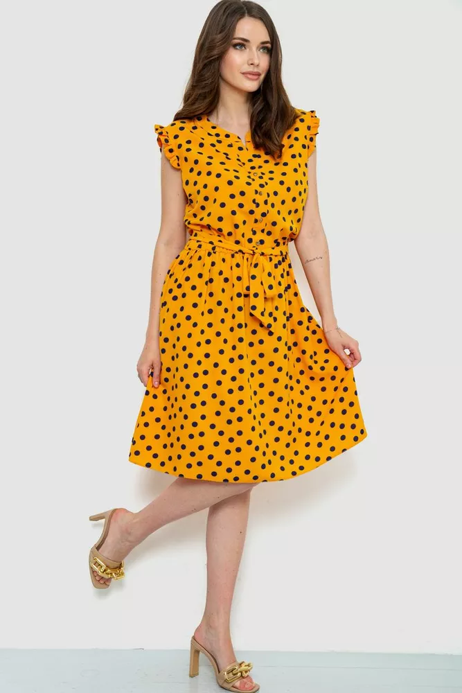 Купити Сукня у горох, колір темно-жовтий, 230R007-6 - Фото №2