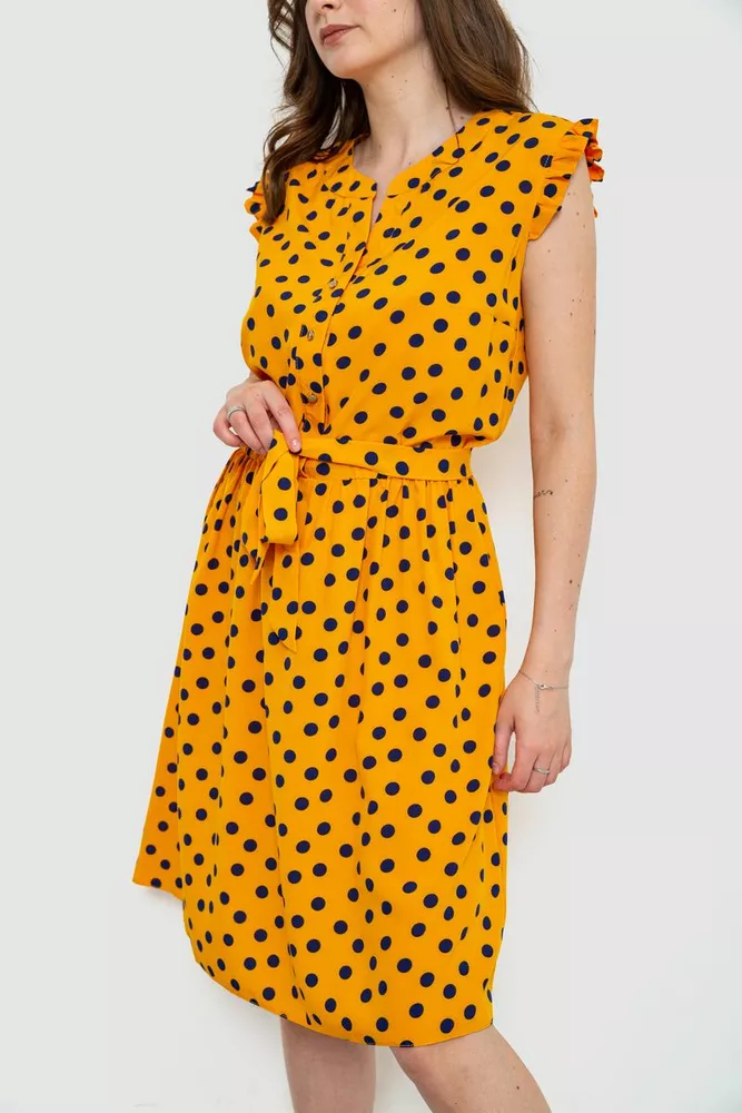 Купити Сукня у горох, колір темно-жовтий, 230R007-6 - Фото №3