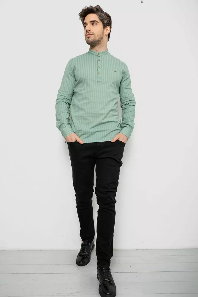 Купити Сорочка чоловіча однотонна з принтом, колір оливковий, 186R2077 - Фото №2