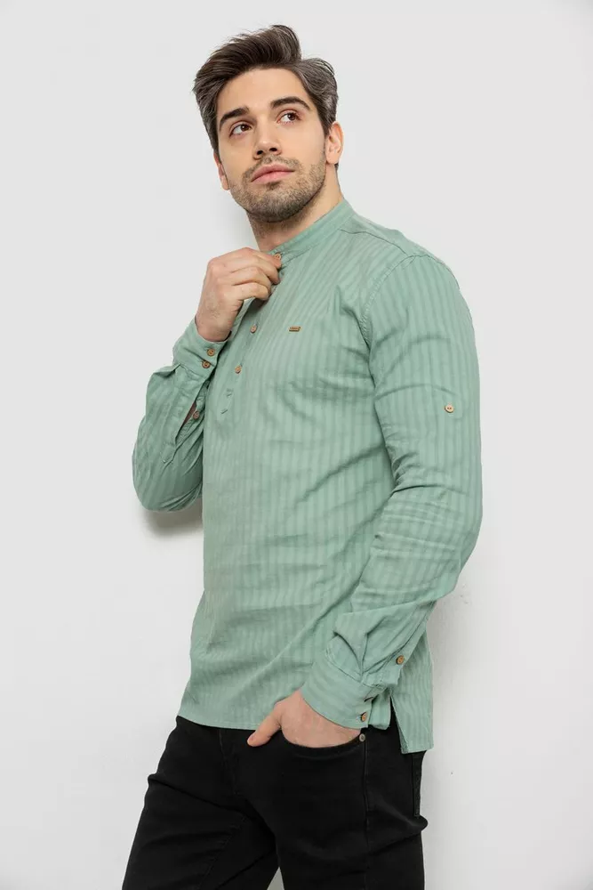 Купити Сорочка чоловіча однотонна з принтом, колір оливковий, 186R2077 - Фото №3