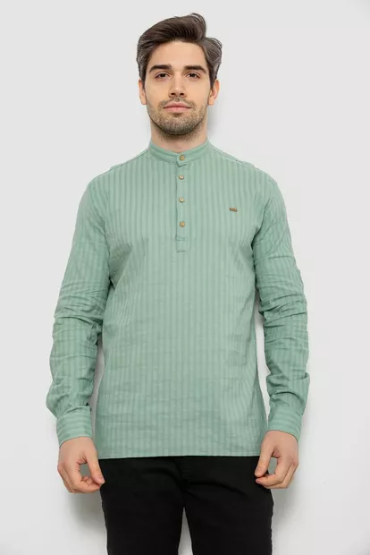 Рубашка мужская однотонная с принтом, цвет оливковый, 186R2077