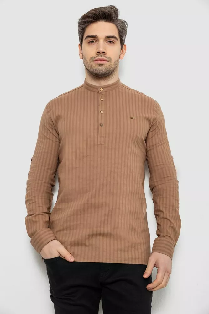 Купити Сорочка чоловіча однотонна з принтом, колір бежевий, 186R2077 - Фото №1