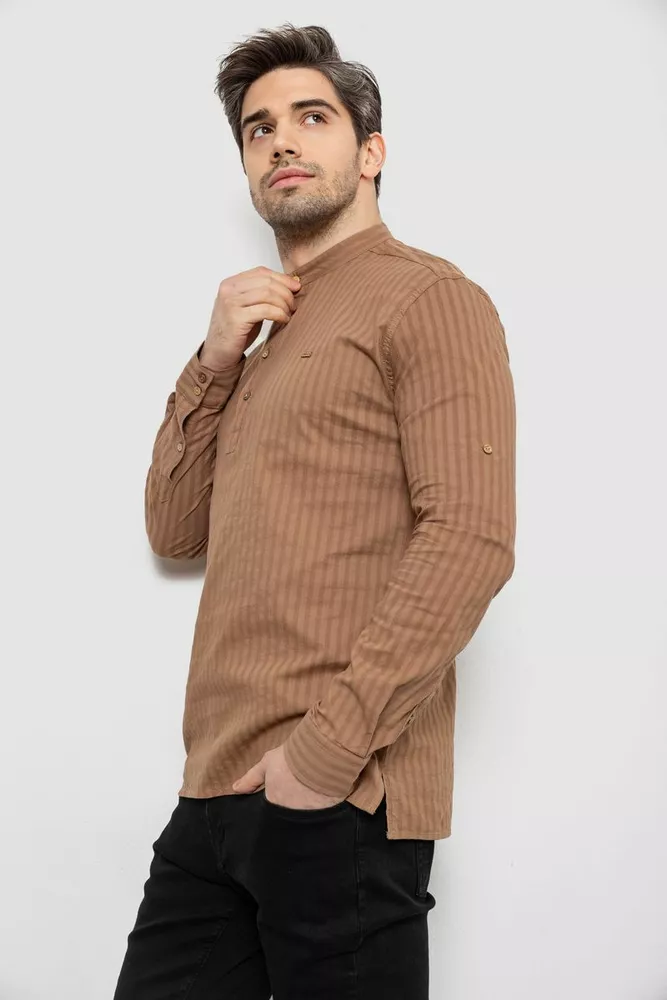 Купити Сорочка чоловіча однотонна з принтом, колір бежевий, 186R2077 - Фото №3