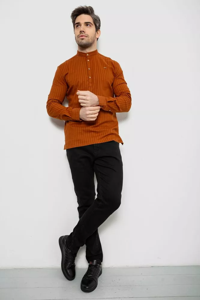 Купити Сорочка чоловіча однотонна з принтом, колір коричневий, 186R2077 - Фото №2