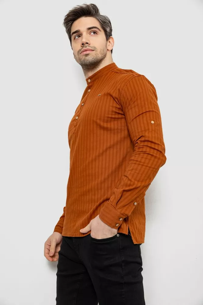 Купити Сорочка чоловіча однотонна з принтом, колір коричневий, 186R2077 - Фото №3