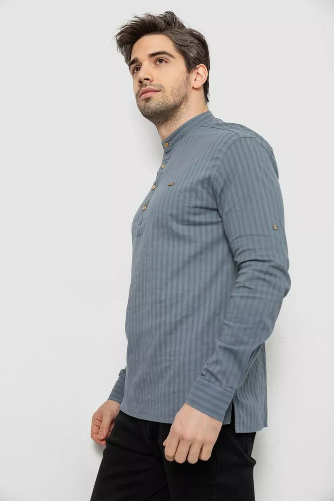 Купити Сорочка чоловіча однотонна з принтом, колір сірий, 186R2077 - Фото №3