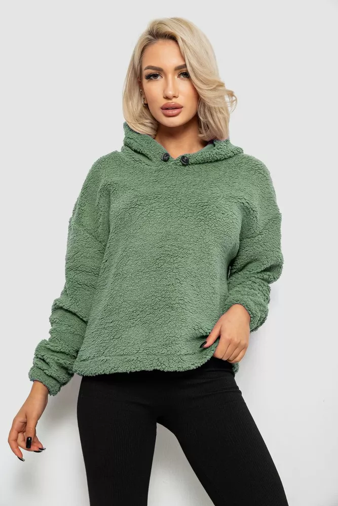 Купить Худи женский однотонный с капюшоном, цвет хаки, 257R14 оптом - Фото №1