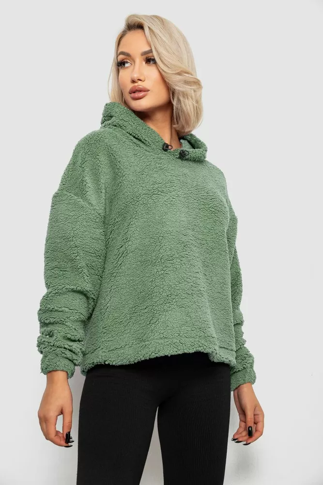 Купить Худи женский однотонный с капюшоном, цвет хаки, 257R14 оптом - Фото №3