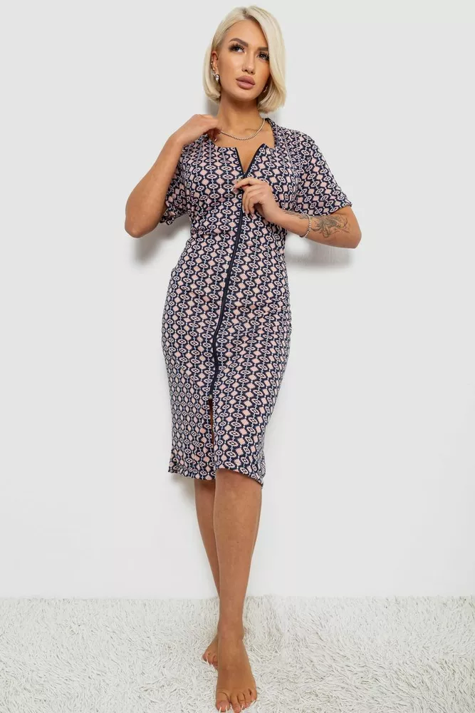 Купить Халат женский на молнии с принтом, цвет сине-пудровый, 257R1030-8 - Фото №1