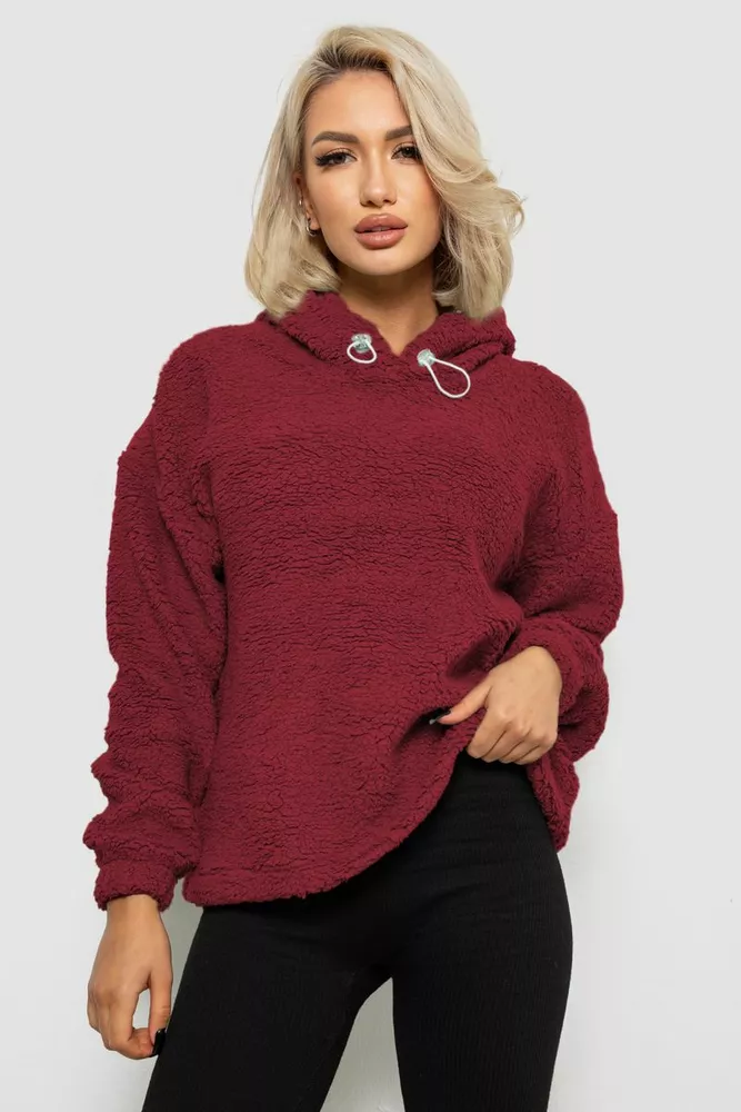 Купити Худі жіночий однотонний з капюшоном, колір бордовий, 257R14 - Фото №1