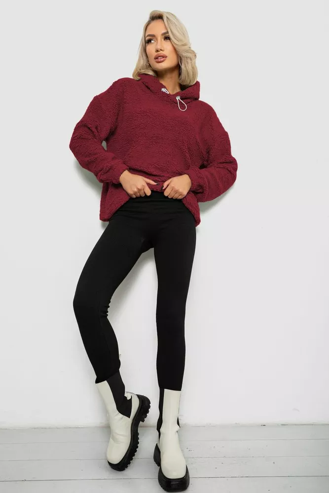 Купити Худі жіночий однотонний з капюшоном, колір бордовий, 257R14 - Фото №2