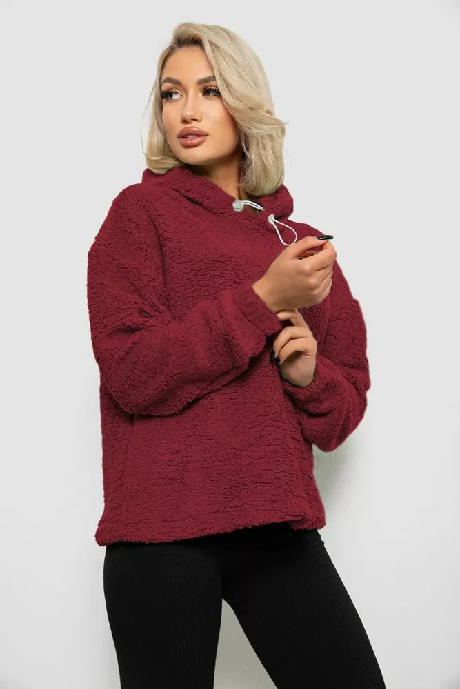 Купити Худі жіночий однотонний з капюшоном, колір бордовий, 257R14 - Фото №3