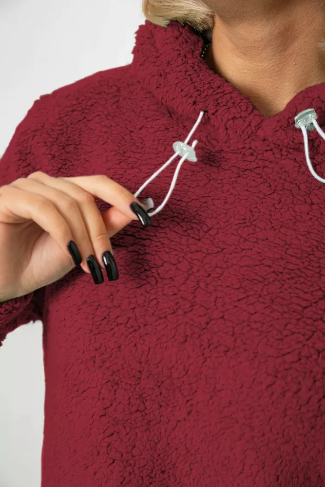 Купити Худі жіночий однотонний з капюшоном, колір бордовий, 257R14 - Фото №5