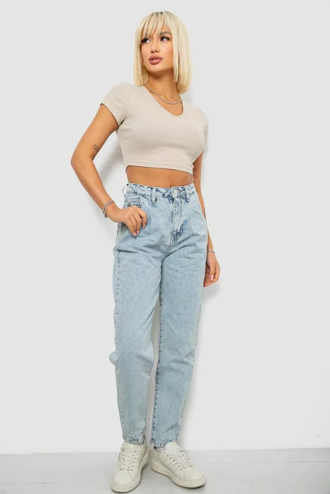 Купить Джинсы женские однотонные Mom 244R18486S21, цвет Голубой - Фото №2