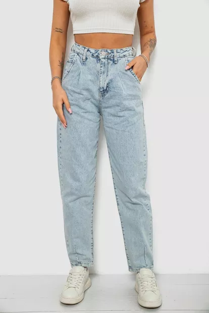 Джинсы женские однотонные Mom 244R18486S21, цвет Голубой