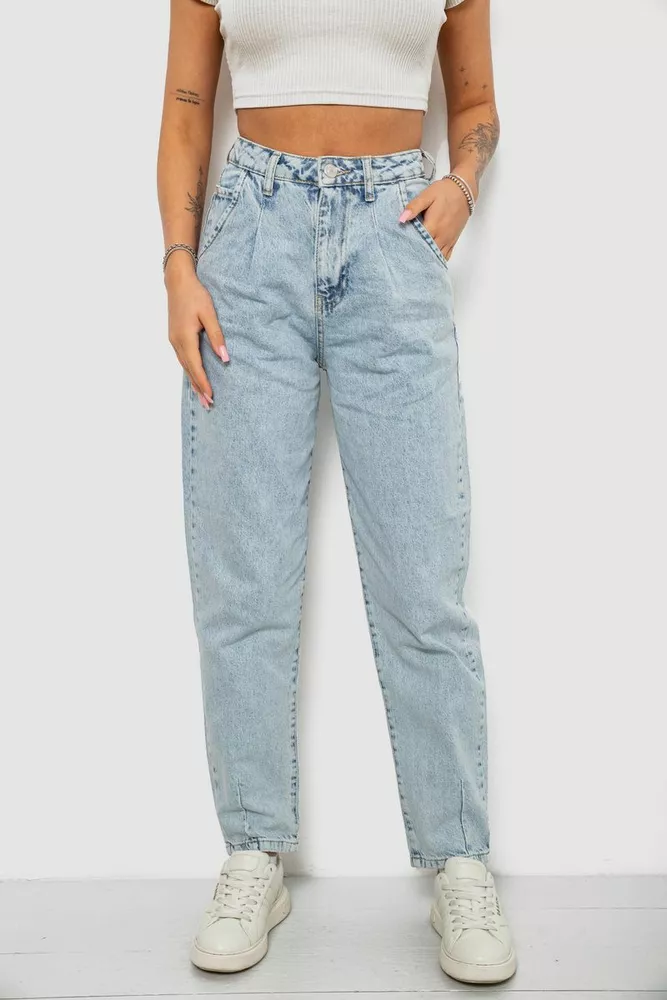 Купить Джинсы женские однотонные Mom 244R18486S21, цвет Голубой - Фото №1