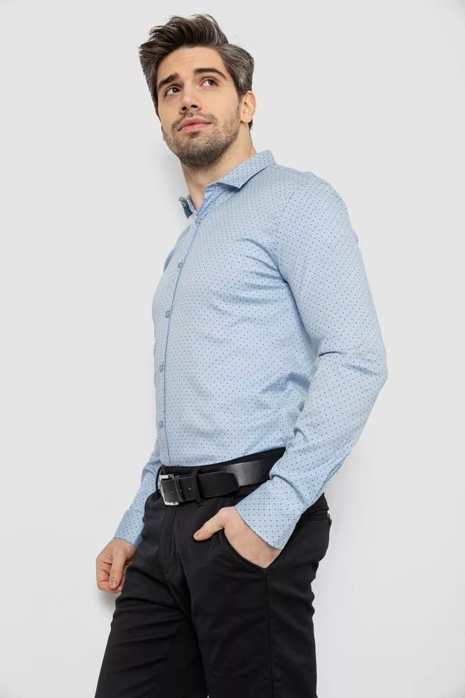 Купить Рубашка мужская однотонная с принтом, цвет голубой, 186R2114 - Фото №3